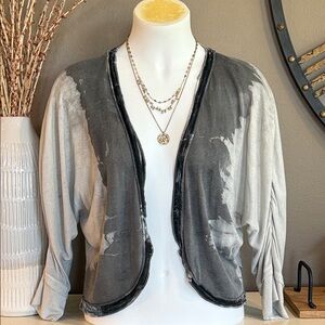 NOLA Ombre Grey Velvet Trimmed Cardigan Sweater Size Medium